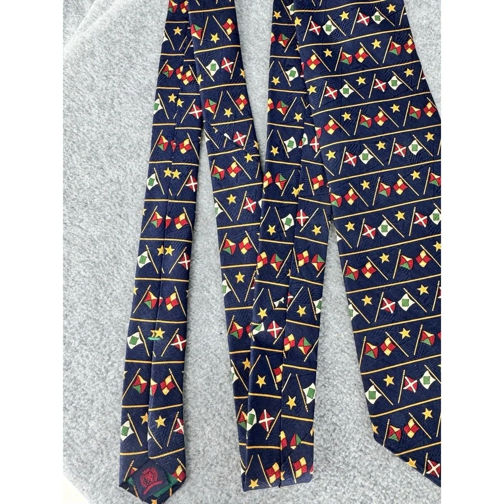Tommy‎ Hilfiger Nautical Flags 100% Silk Necktie Navy Blue Sailing Maritime Tie